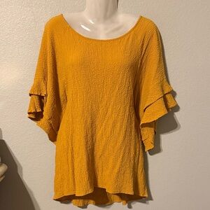 Umgee Mustard Ruffle Sleeve Blouse